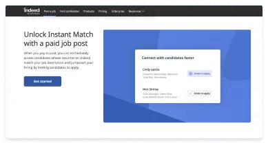 Desbloquee Instant Match con una publicación de empleo de pago. Cuando paga para publicar, puede acceder de inmediato a los candidatos cuyos CV en Indeed coinciden con la descripción de su empleo e iniciar el proceso de contratación invitándolos a enviar su solicitud.